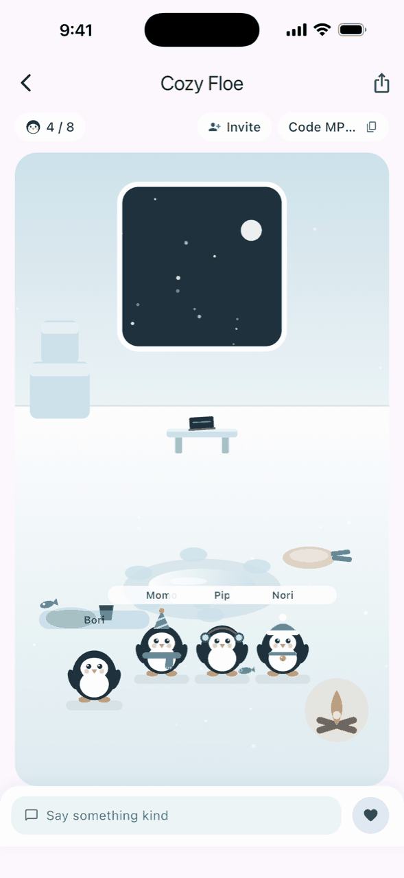 A shared room where several penguins are working at the same time