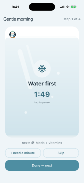 A routine step running while a block of ice slowly melts